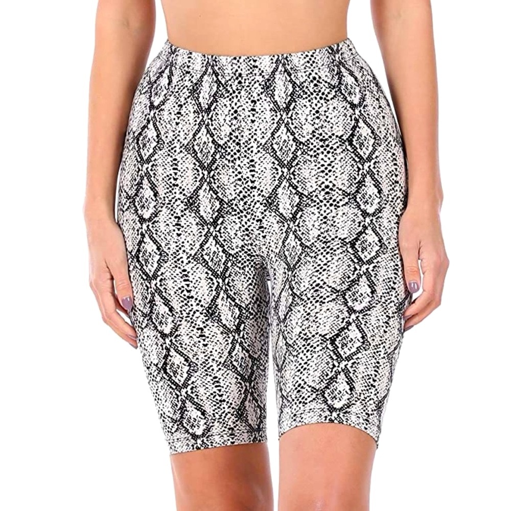 Snakeskin Print High Waist Bike Shorts | Soft Micro Brushed Stretch Activewear